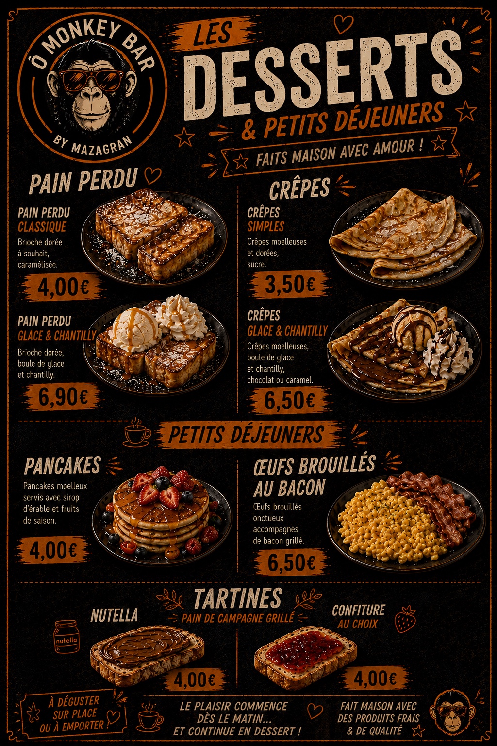 Carte officielle — desserts et petits déjeuners