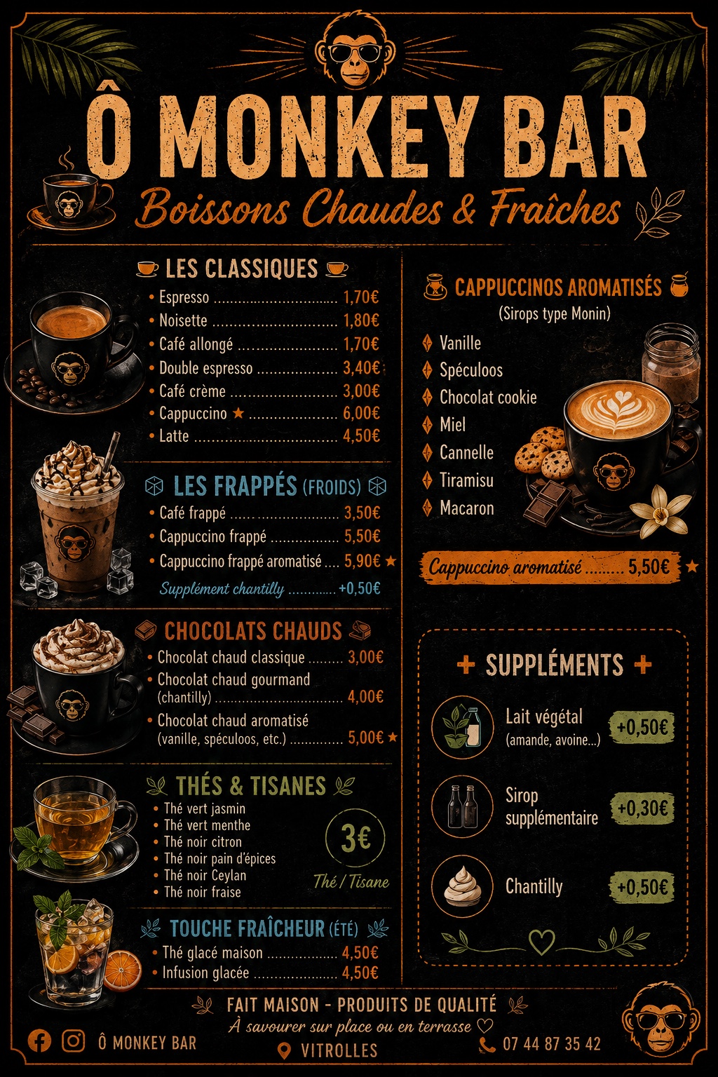 Carte des boissons chaudes Ô Monkey Bar